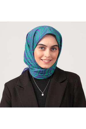 Pamuk İpek Eşarp - Helezon Desen - Yeşil