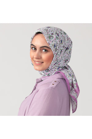 Pamuk İpek Eşarp - Çini Desen - Lila