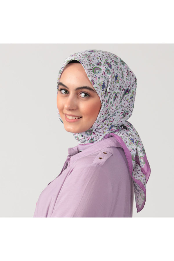 Pamuk İpek Eşarp - Çini Desen - Lila