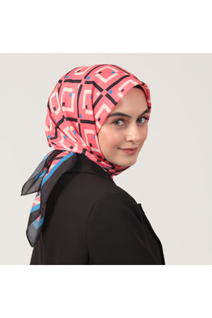 Pamuk İpek Eşarp - Baklava Desen - Fuşya