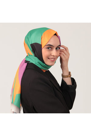 Pamuk İpek Şal - Elips Desen - Çimen Siyah