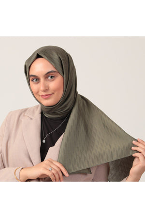 Yün İpek Şal - Dağ Desen - Haki Yeşili