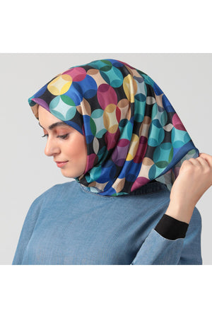 Pamuk İpek Eşarp - Ring Desen - Lacivert