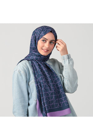 Pamuk Ipek Şal - Geometrik Desen - Mor