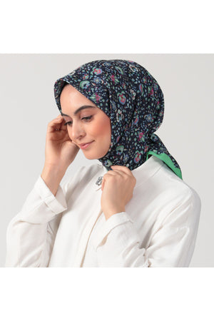 Pamuk İpek Eşarp - Çini Desen - Laci Yeşil