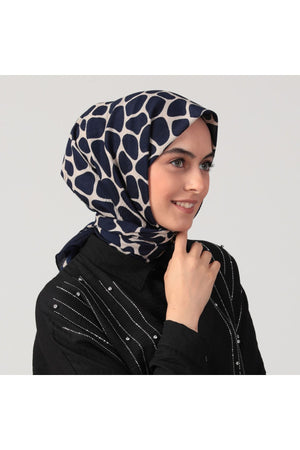 Pamuklu Bürümcük Eşarp - Mozaik Desen - Lacivert
