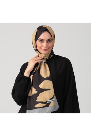 Pamuk İpek Şal - Açelya Desen - Sarı Siyah