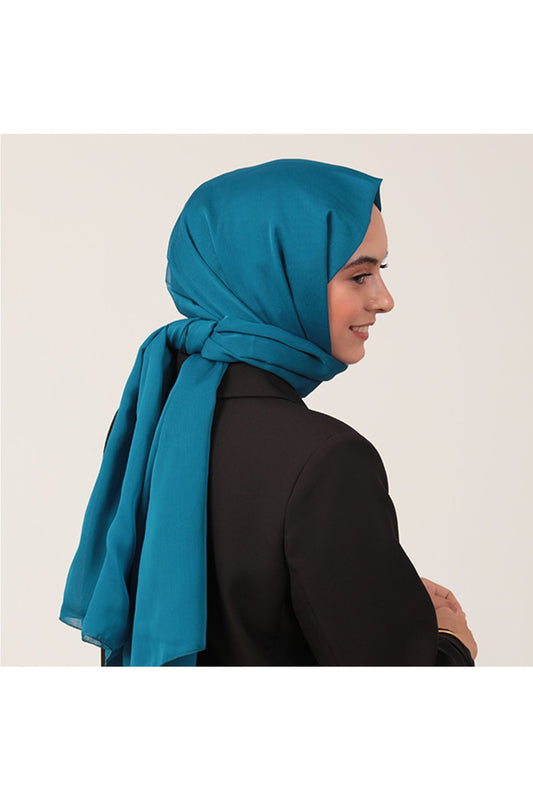 Janjanlı Şifon Şal - Petrol Mavisi