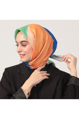 Pamuk İpek Eşarp - Elips Desen - Fıstık Saks