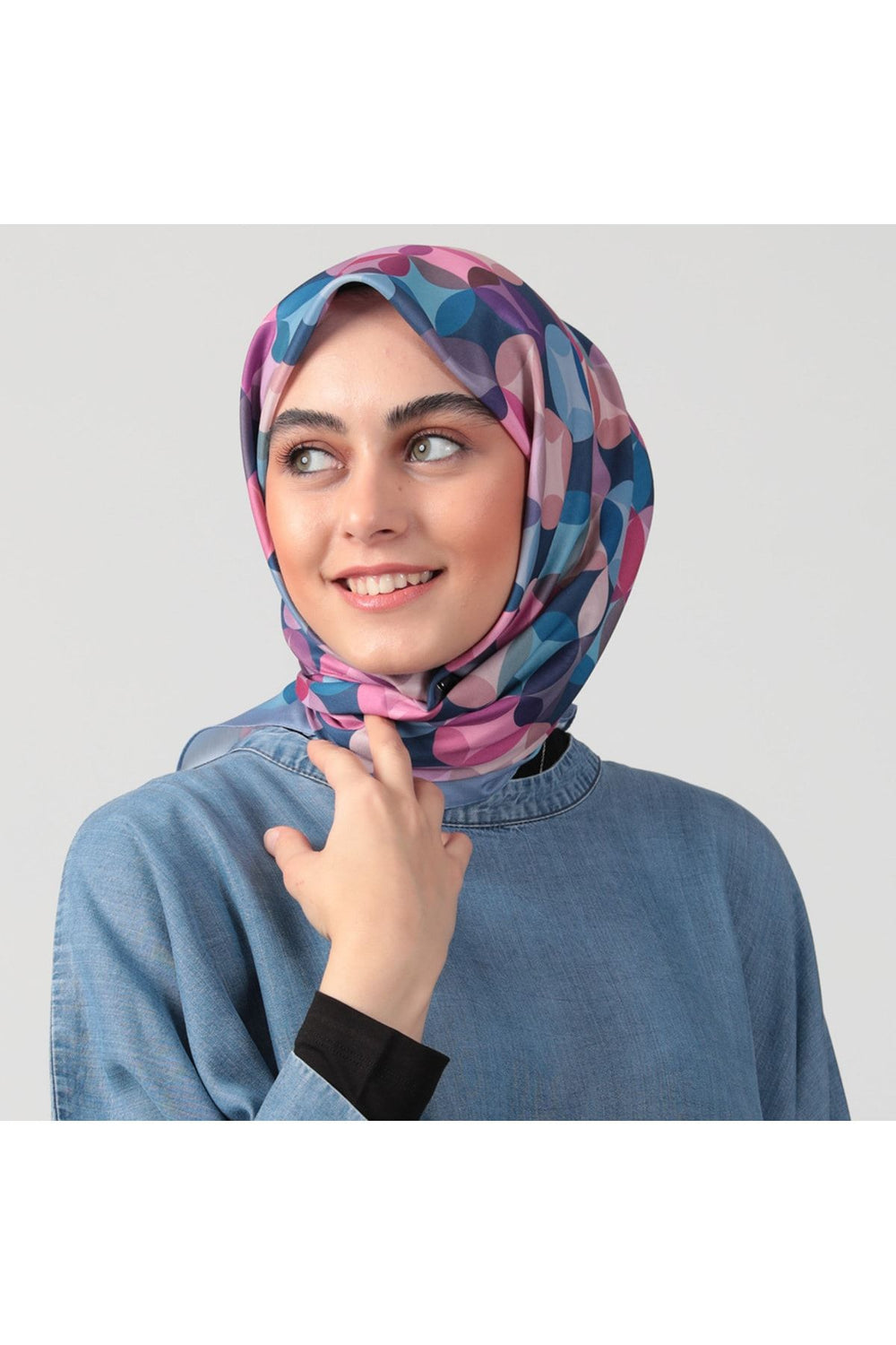 Pamuk İpek Eşarp - Ring Desen - İndigo