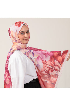Pamuk İpek Şal - Lotus Desen - Kiremit