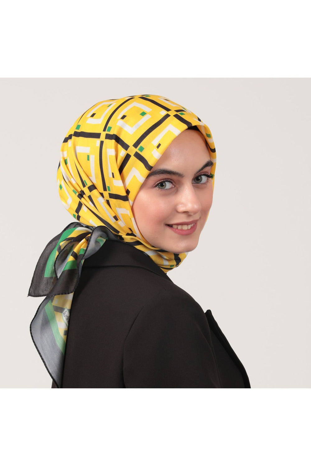 Pamuk İpek Eşarp - Baklava Desen - Sarı