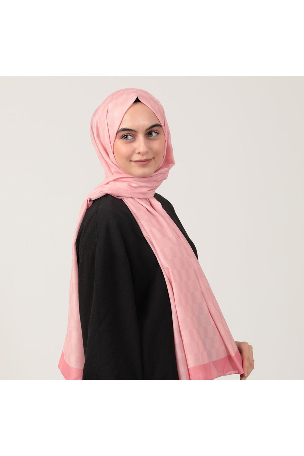 Pamuk İpek Şal - Dama Desen - Pembe