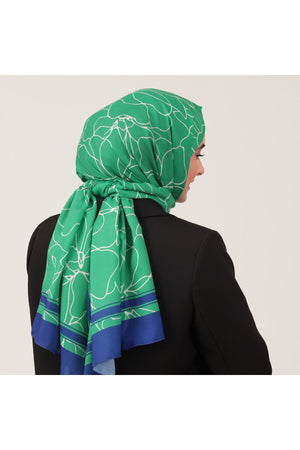 Pamuk İpek Şal - Gelincik Desen - Benetton Yeşili