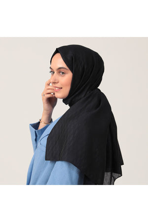 Yün İpek Şal - Dağ Desen - Koyu Lacivert