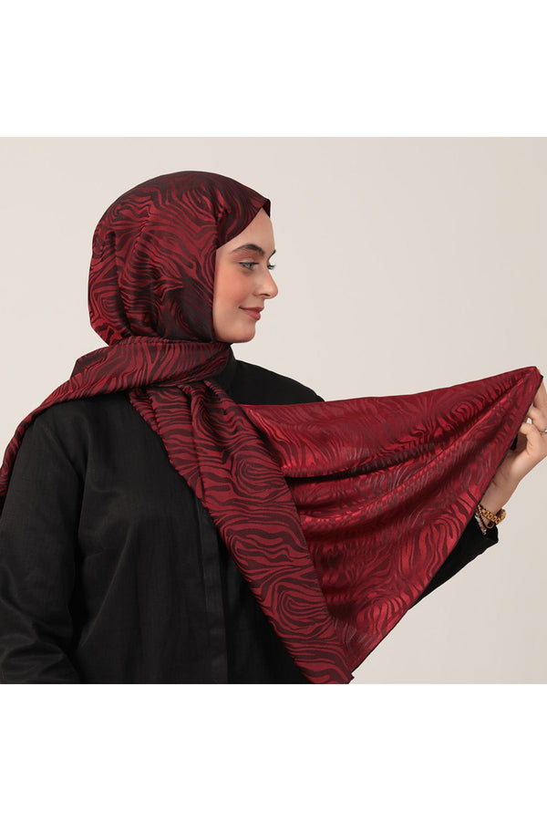 İpeksi Çift Taraflı Jakar Şal - Zebra  - Bordo