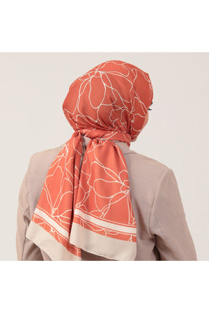 Pamuk İpek Şal - Gelincik Desen - Tarçın