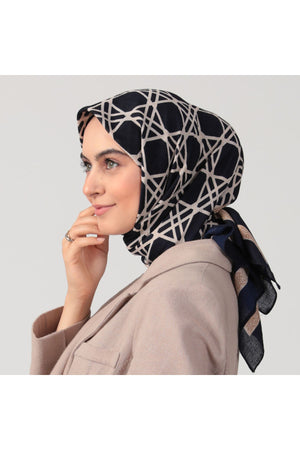 Pamuklu Bürümcük Eşarp - Asimetrik Desen - Lacivert