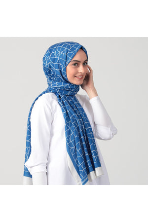 Pamuk Ipek Şal - Geometrik Desen - Okyanus