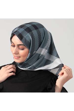 Pamuk Ipek Eşarp - Ekose Desen - Antrasit