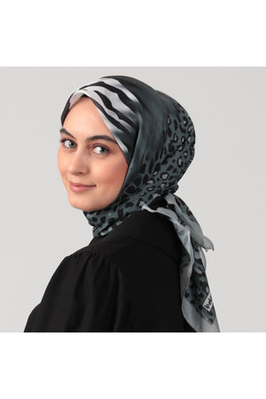 Pamuk İpek Eşarp - Leopar Desen - Füme