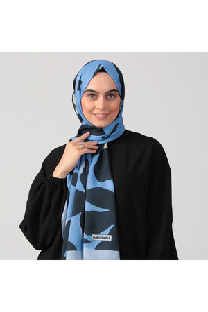 Pamuk İpek Şal - Açelya Desen - İndigo