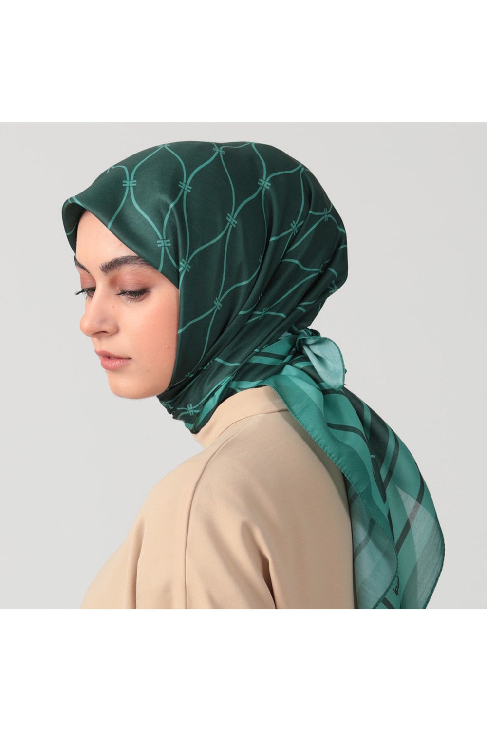 Pamuk Ipek Eşarp - Dalga Desen - Çam Yeşili