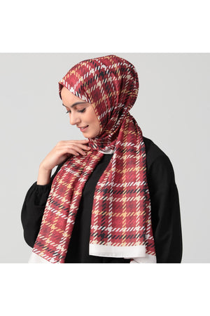 Pamuk Ipek Şal - Kazayağı Desen - Bordo