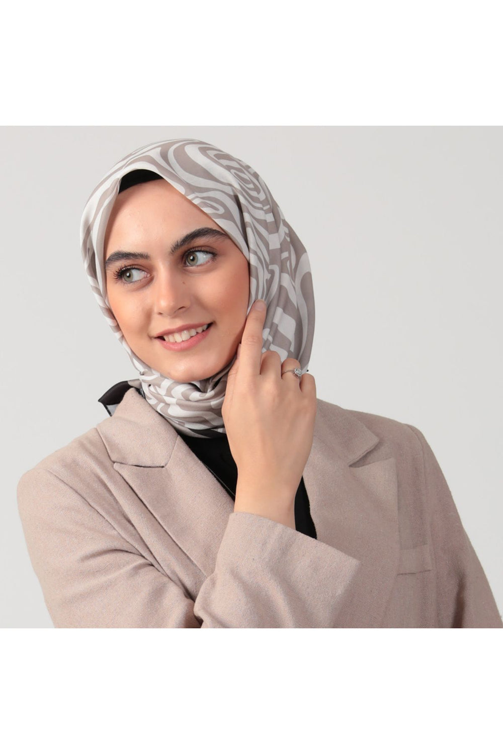 Pamuk İpek Eşarp - Helezon Desen - Sütlü Kahve