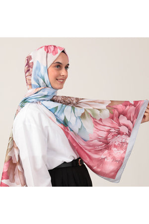 Pamuk İpek Şal - Lotus Desen - Vişne