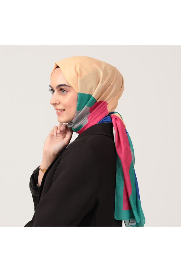Pamuk İpek Şal - Asimetrik Desen - Benetton