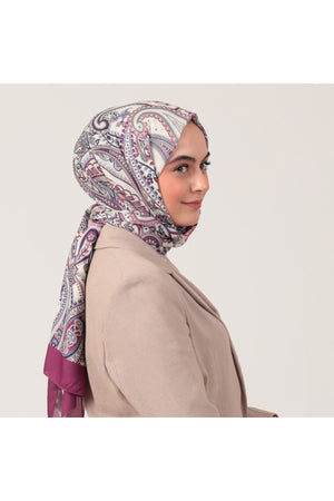 Pamuk İpek Şal - Etnik Desen - Mürdüm