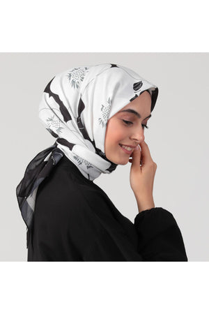 Pamuk İpek Eşarp - Manolya Desen - Beyaz