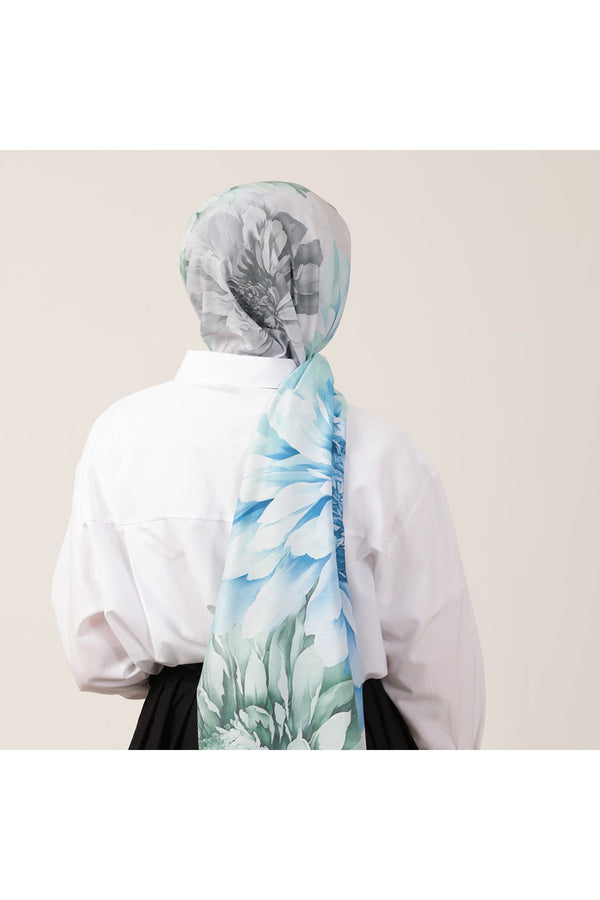 Pamuk İpek Şal - Lotus Desen - Mint Yeşili