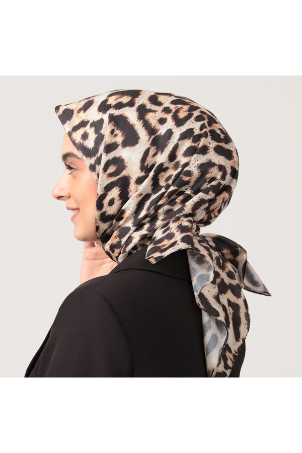 Pamuk İpek Eşarp - Büyük Leopar Desen - Sarı