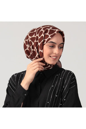 Pamuklu Bürümcük Eşarp - Mozaik Desen - Kahverengi