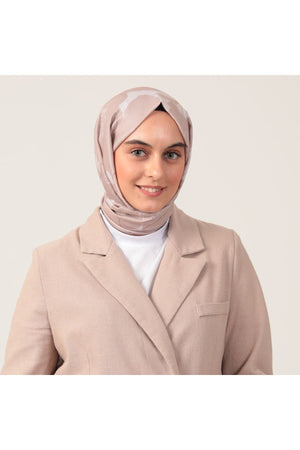 Pamuk İpek Şal - Manolya Desen - Sütlü Kahve