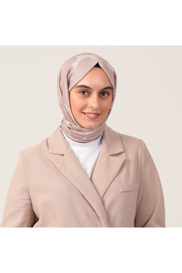 Pamuk İpek Şal - Manolya Desen - Sütlü Kahve