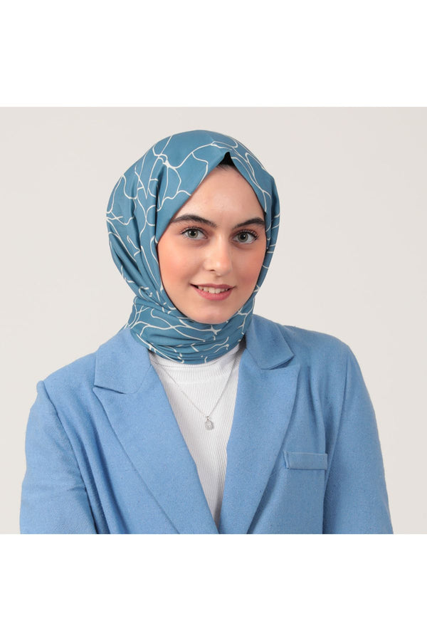 Pamuk İpek Şal - Gelincik Desen - İndigo