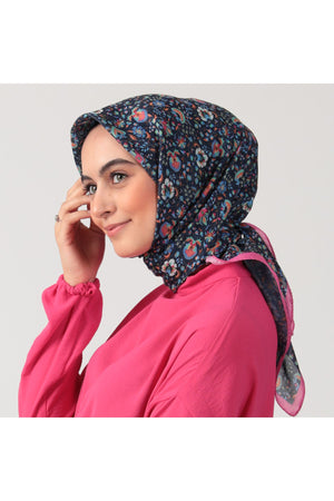 Pamuk İpek Eşarp - Çini Desen - Laci Fuşya