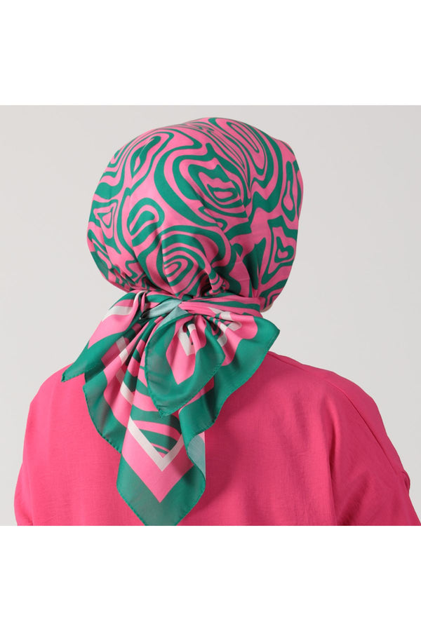 Pamuk İpek Eşarp - Helezon Desen - Pembe