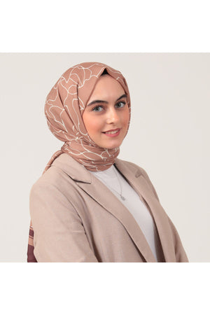 Pamuk İpek Şal - Gelincik Desen - Kahverengi