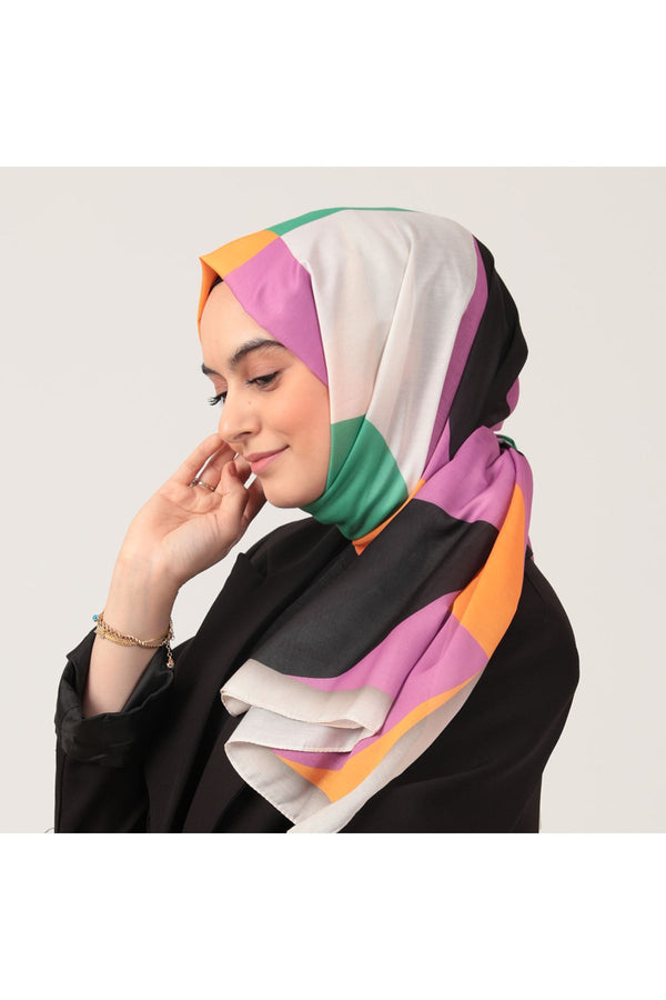 Pamuk İpek Şal - Elips Desen - Çimen Siyah