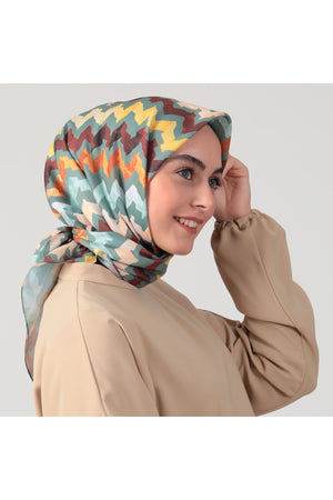 Pamuk İpek Eşarp - Zigzag Desen - Çağla