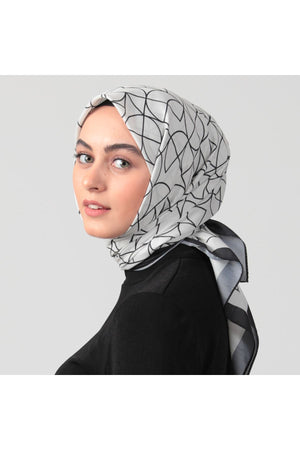 Pamuk Ipek Eşarp - Geometrik Desen - Ekru