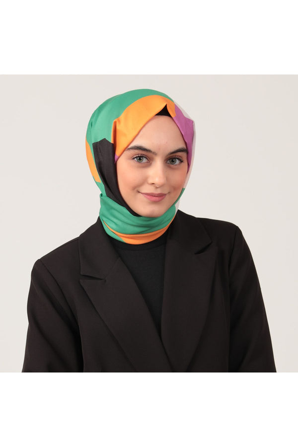 Pamuk İpek Şal - Elips Desen - Çimen Siyah