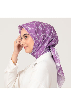 Pamuk İpek Eşarp - Yonca Desen - Lila