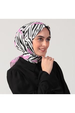 Pamuk İpek Eşarp - Zebra Desen - Lila
