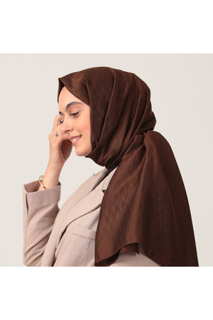 Yün İpek Şal - Dağ Desen - Kahverengi