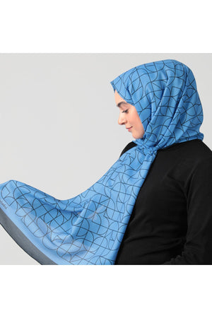 Pamuk İpek Şal - Geometrik Desen - İndigo